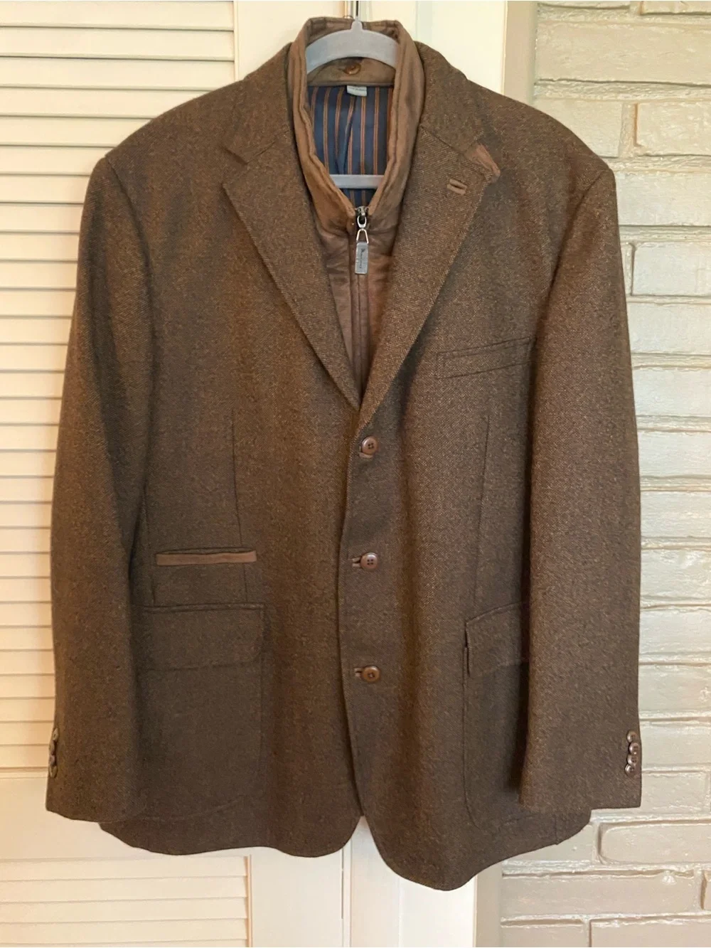 Johnston & Murphy Brown Wool-Blend Blazer with Zip-In Vest - Picture 1 of 12